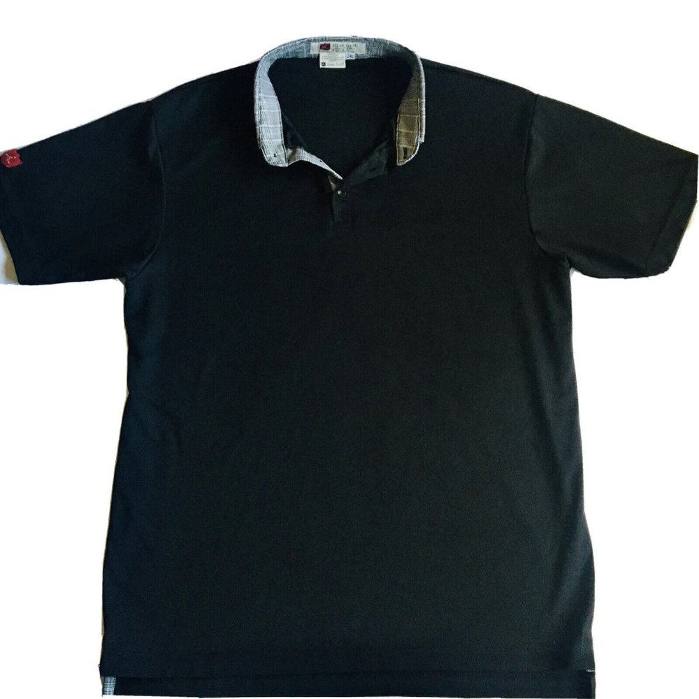 iliac Golf‎ Shirt Mens 2XL Polo Short Sleeves Solid Black Plaid Collar